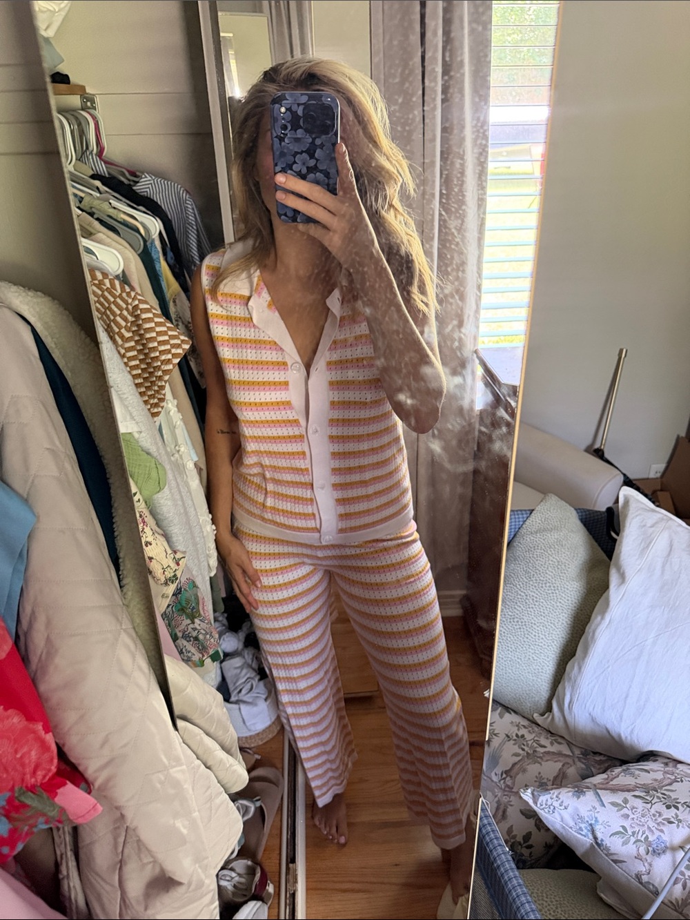 Striped Pink & Yellow Knit Two-Piece Set